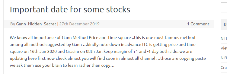 Some Important Date mentioned for Stock